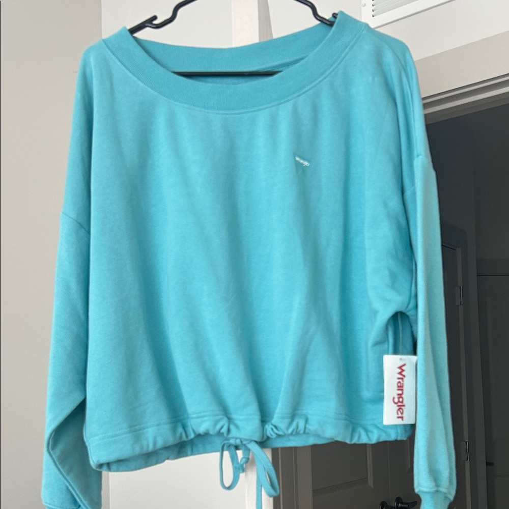 Wrangler Turquoise Drawstring Cropped Sweatshirt